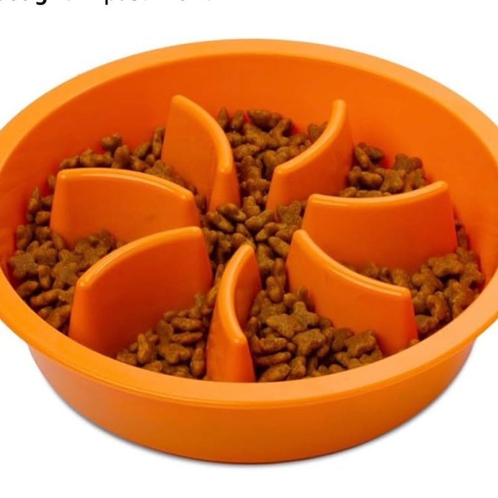 New‎ Dog Slow Feeder Bowl - Pet Food Puzzle - Bloat Stop Orange - 2 Cups